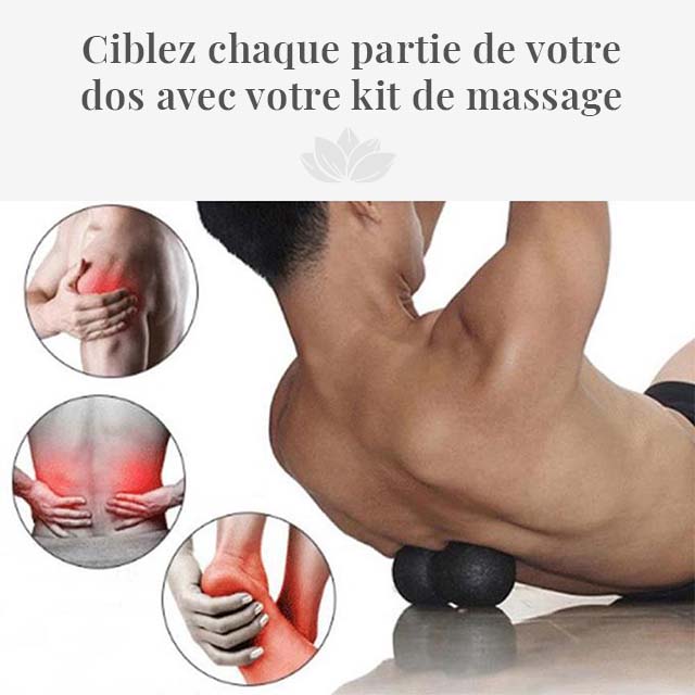 Les épaules, les lombaires et la plante des pieds sont des zones qui peuvent être soulager par notre kit de massage Pilos
