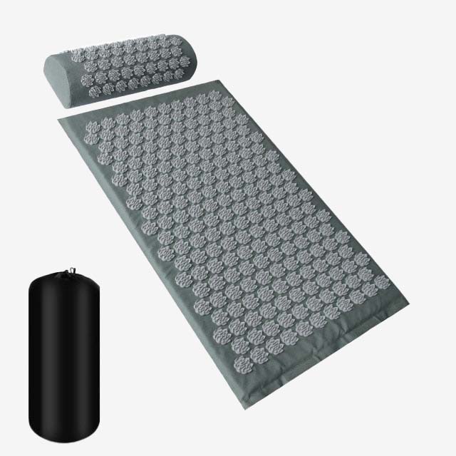 Kit d'acupression avec tapis, coussin gris et sac de rangement inclus