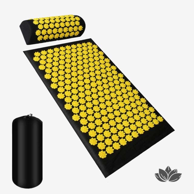 Kit d'acupression avec tapis, coussin jaune et sac de rangement inclus