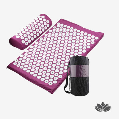 Kit d’acupression comprenant un tapis d’acupression violet, son cousin et un sac de rangement pour plus de mobilité