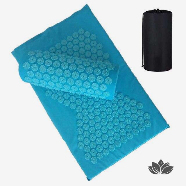 Tapis d'acupression Hourglass de couleur bleu clair avec son sac de rangement