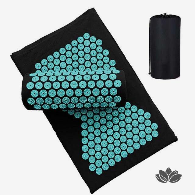 Tapis d'acupression Hourglass de couleur noir et bleu clair avec son sac de rangement