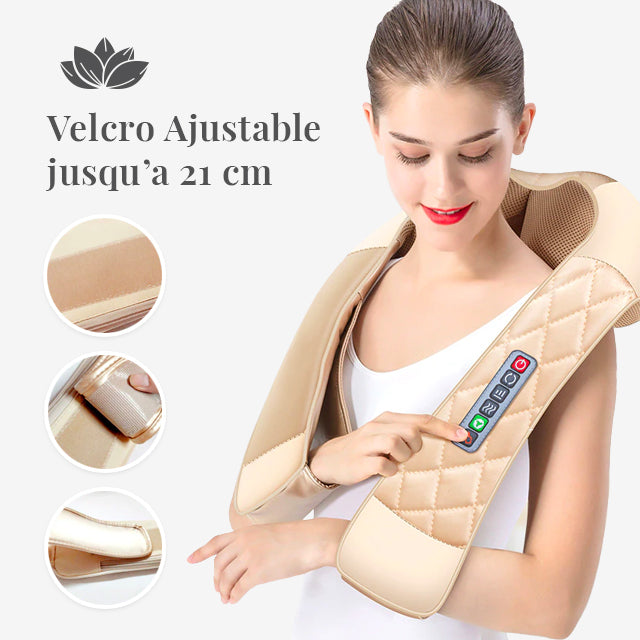 Image d'un appareil de massage de la marque Ozen-Massage montrant l'utilisation du velcro servant à adapter l'appareil à differents gabarits et corpulences