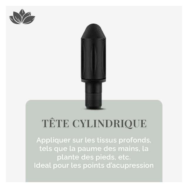 Tete cylindrique interchangeable de l'appareil de massage Kashmir Pocket idéal pour atteindre les points d'acupression