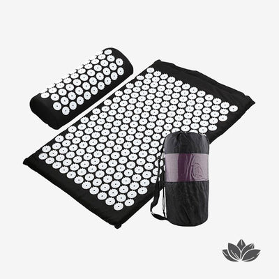Kit d’acupression comprenant un tapis d’acupression noir, son cousin et un sac de rangement pour plus de mobilité